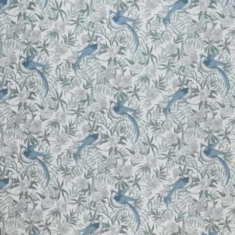 Laura Ashley OSTERLEY BIRDS gordijnstof in de kleur Seaspray
