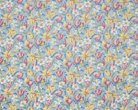 Laura Ashley TULIPS gordijnstof in de kleur China Blue