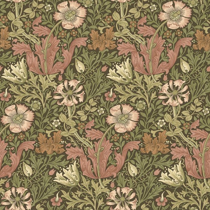William Morris At Home COMPTON VELVET, kleur Brick, Flora & Foliage