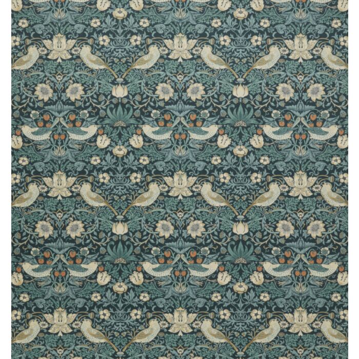 STRAWBERRY THIEF VELVET — Indigo (Kelmscott Gardens Vol 1) William Morris At Home STRAWBERRY THIEF VELVET, kleur Indigo, Kelmscott Gardens Vol 1