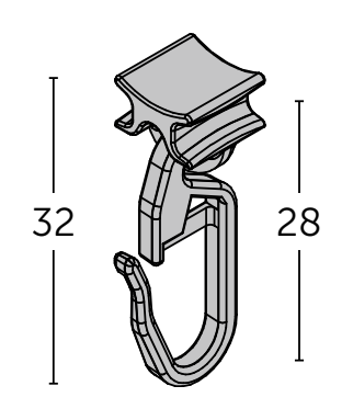 Technische tekening van JAB SLIDE glijder met plooihaken PH7541 Technische tekening van JAB SLIDE glijder met plooihaken PH7541.