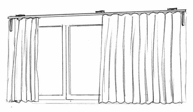Ontwerpschets van JAB SLIDE handmatige bediening gordijnen Ontwerpschets van JAB SLIDE handmatige bediening gordijnen.