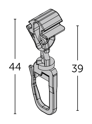 Technische tekening van JAB SLIDE HB-klikglijder met plooihaken PH7543.