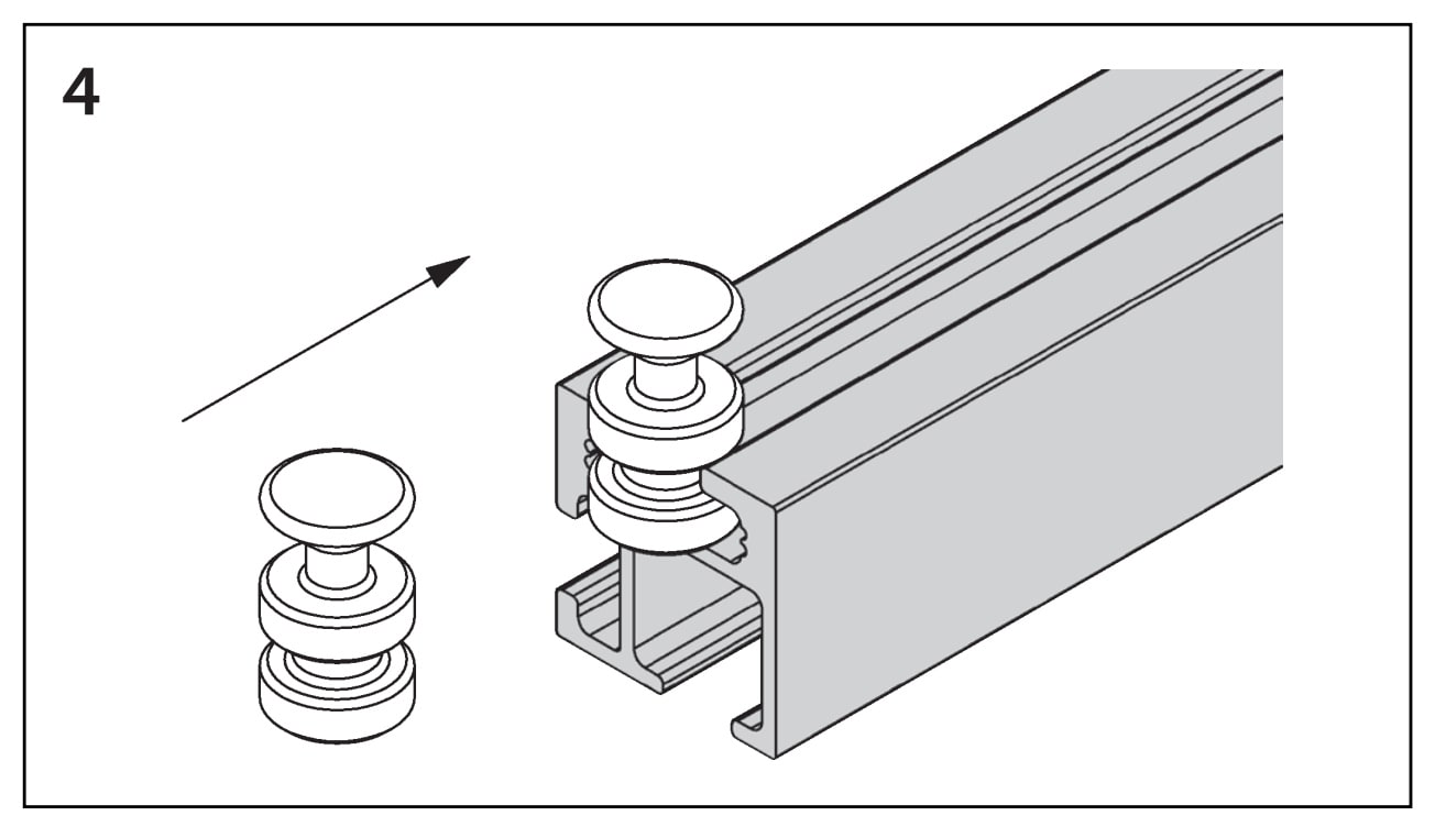 SLIDE plafondsteun 15 × 15 mm, montagetekening 4: plaatsen van de verbinding in het railprofiel SLIDE plafondsteun 15 × 15 mm, montagetekening 4: plaatsen van de verbinding in het railprofiel.