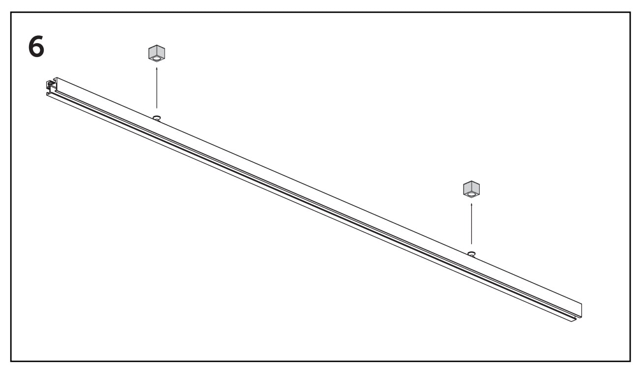 SLIDE plafondsteun 15 × 15 mm, montagetekening 6: rail onder twee plafondsteunen SLIDE plafondsteun 15 × 15 mm, montagetekening 6: rail onder twee plafondsteunen.