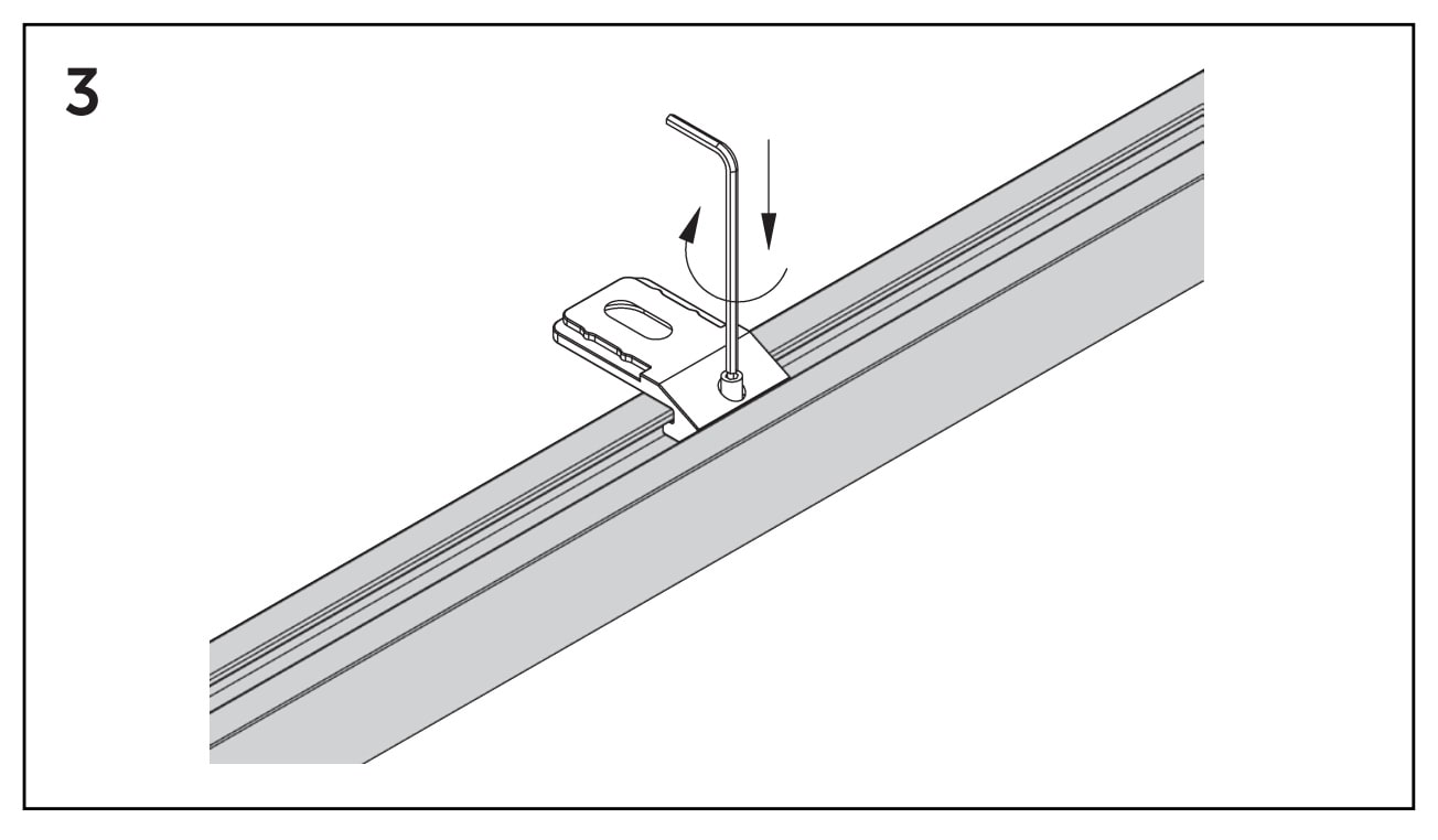 SLIDE plafondsteun Standard 3 mm, montagetekening 3: vastzetten van de platte steun SLIDE plafondsteun Standard 3 mm, montagetekening 3: vastzetten van de platte steun.