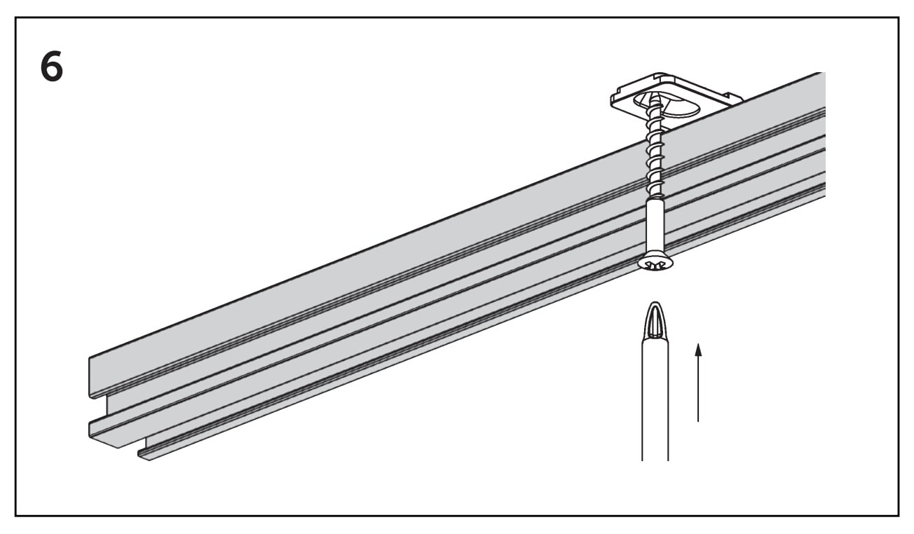 SLIDE plafondsteun Standard 3 mm, montagetekening 6: bevestiging van rail en steun met een schroef SLIDE plafondsteun Standard 3 mm, montagetekening 6: bevestiging van rail en steun met een schroef.