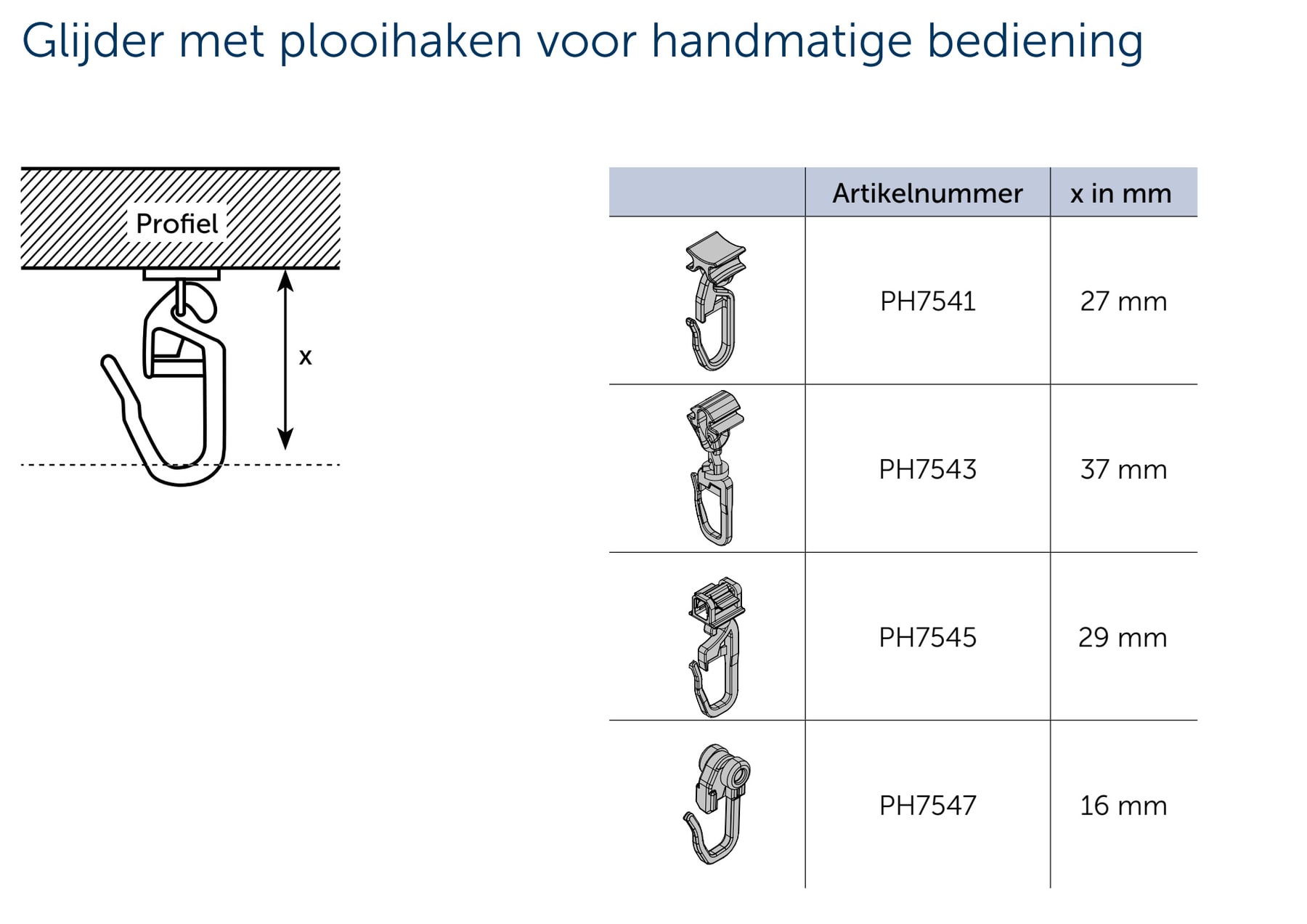 Technische tekening van JAB SLIDE plooihaken handmatig afmetingen Technische tekening van JAB SLIDE plooihaken handmatig afmetingen.