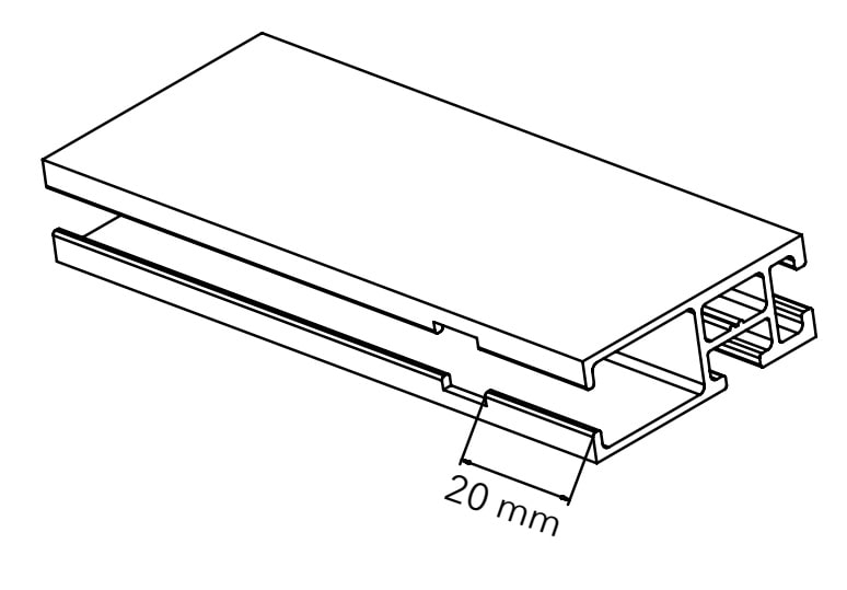 Technische tekening van JAB SLIDE profiel uitsparing 20 mm Technische tekening van JAB SLIDE profiel uitsparing 20 mm.