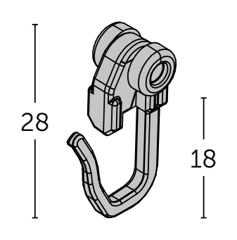 Technische tekening van JAB SLIDE rolglijder met plooihaken PH7547.