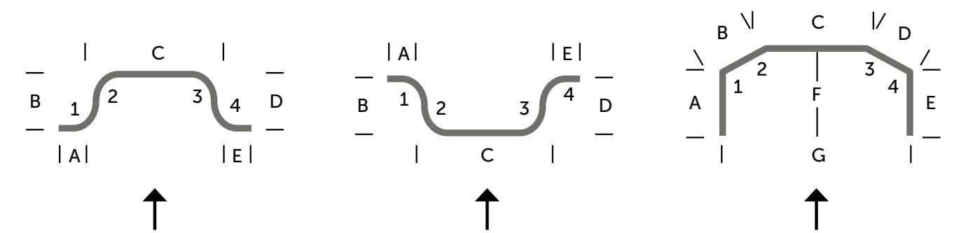 Technische tekening van JAB SLIDE vier buigingen vormen Technische tekening van JAB SLIDE vier buigingen vormen.