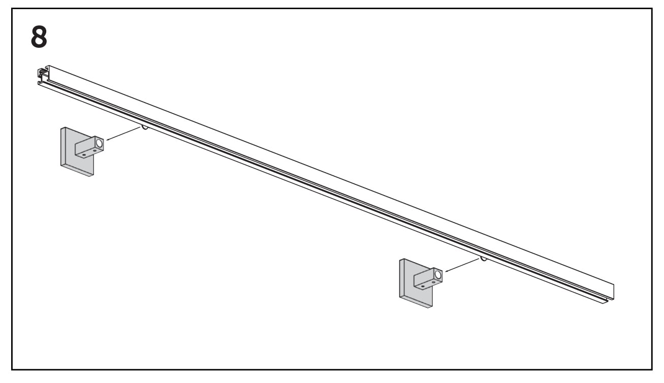 SLIDE wandsteun Standard 73 mm, montagetekening 8: rail met twee wandsteunen SLIDE wandsteun Standard 73 mm, montagetekening 8: rail met twee wandsteunen.