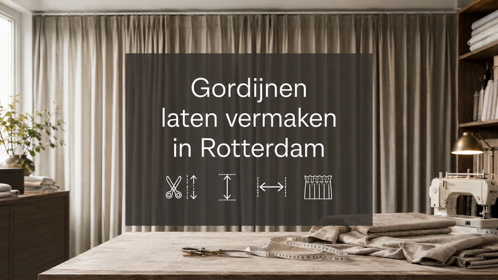 Gordijnatelier met technische pictogrammen voor gordijnen inkorten, verlengen en aanpassen in Rotterdam