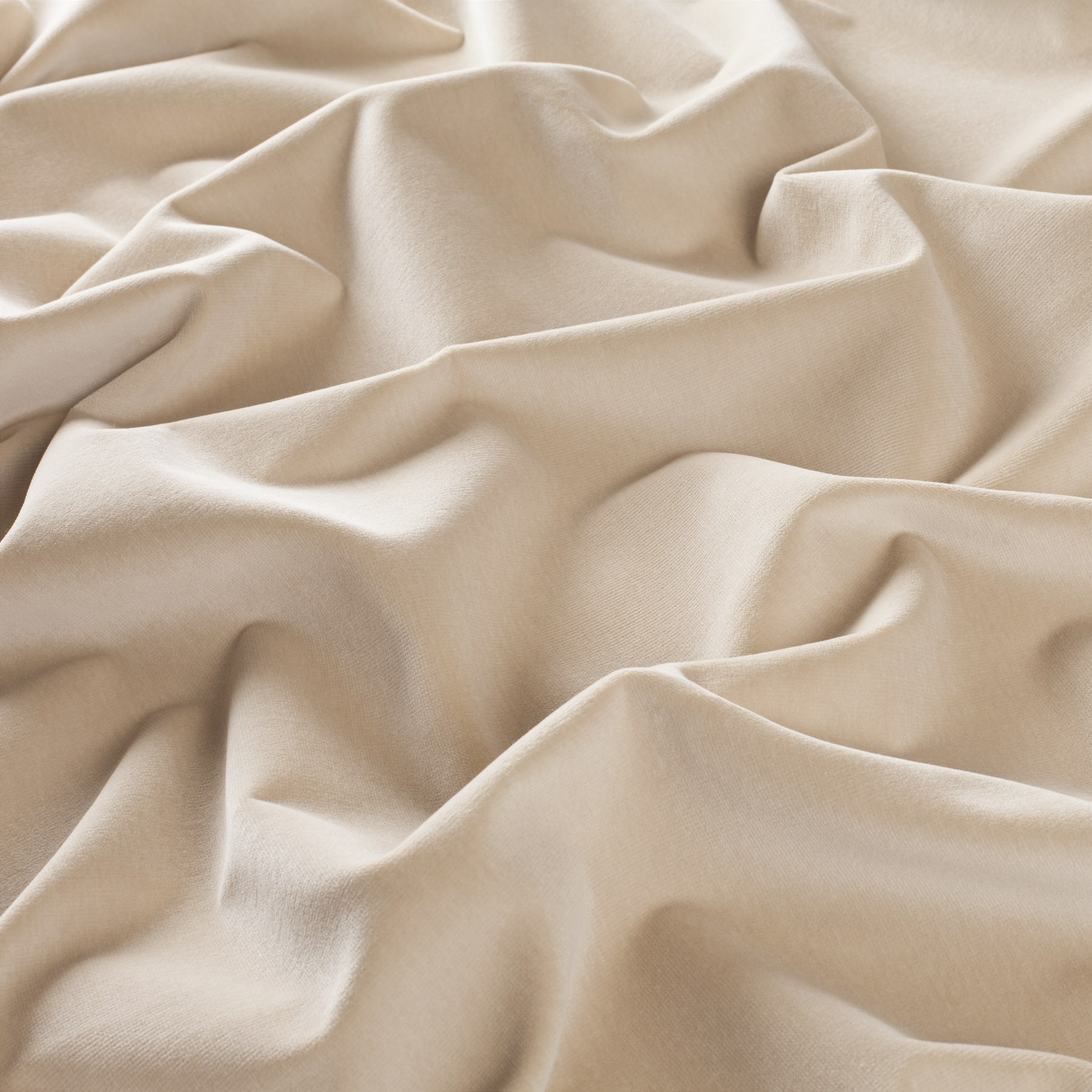 JAB Tizian Edition beige katoenvelours gordijnstof met zachte plooien en lichtreflectie
